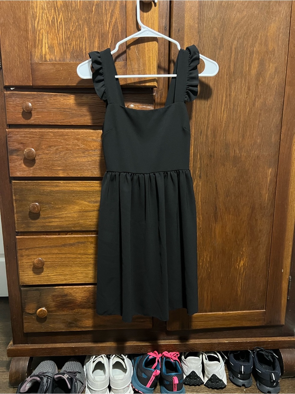 SHEIN Black Ruffle Strap Square-Neck Dress